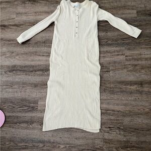 Free People Cream Long Sleeve Ribbed Dress